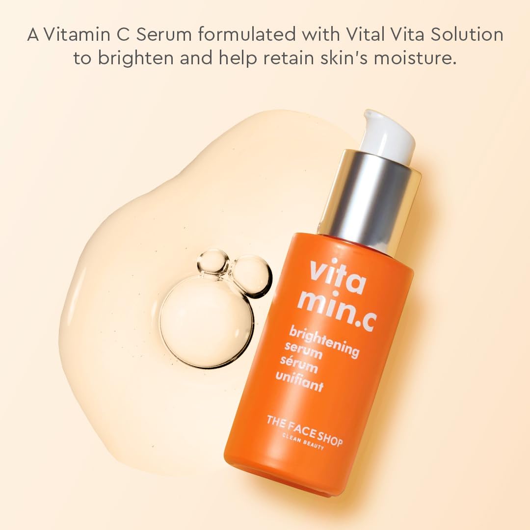 The Face Shop Vitamin C Serum drop application shows easy daily use.