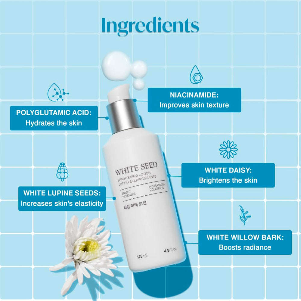 The Face Shop White Seed Brightening Lotion applied to forearm for hydration.
