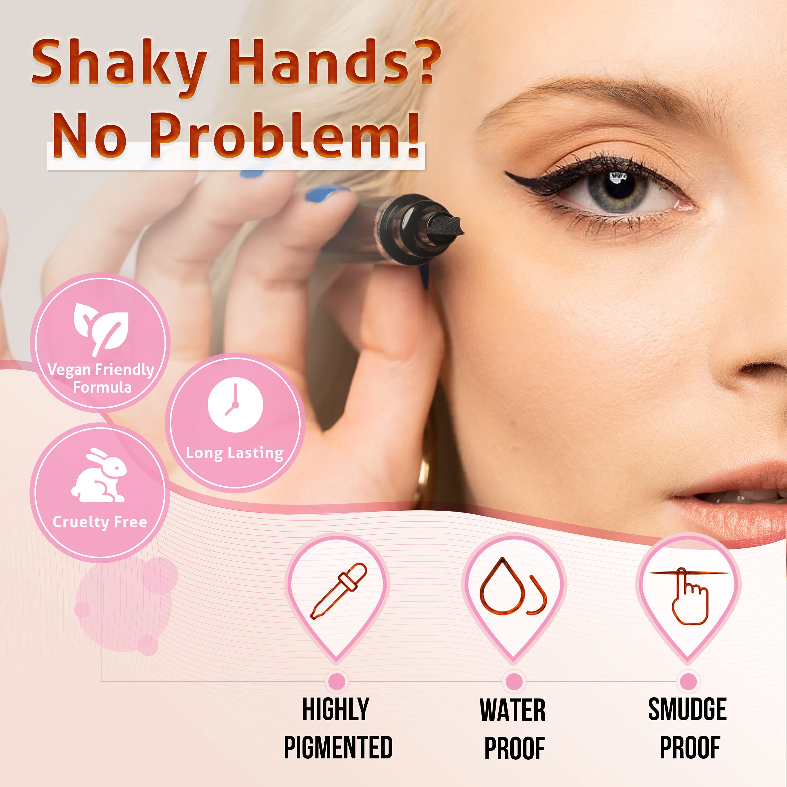 The Flick Stick winged-eyeliner-stamp action shows stamping in seconds.