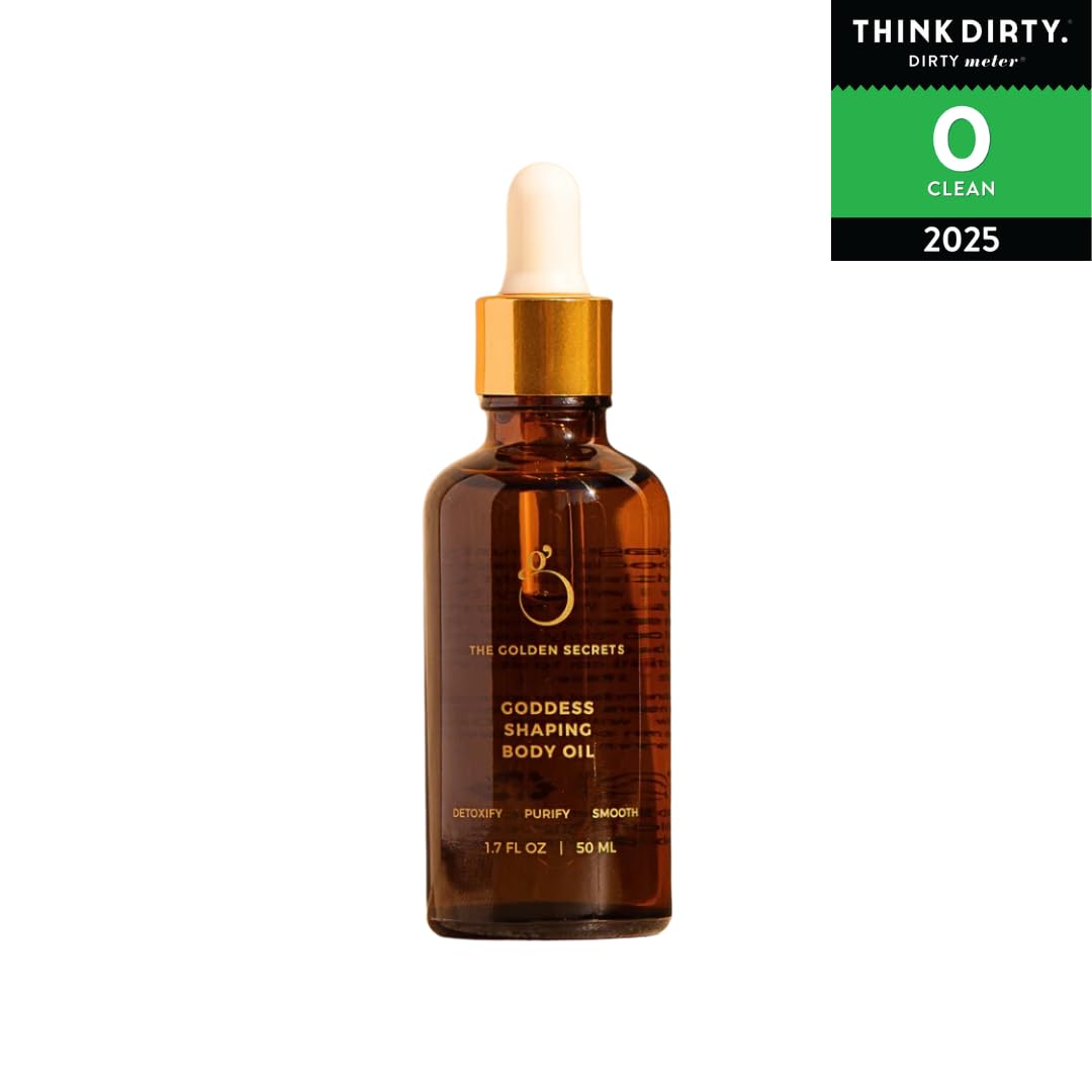 The Golden Secrets Goddess Shaping Oil bottle being massaged into skin supports circulation