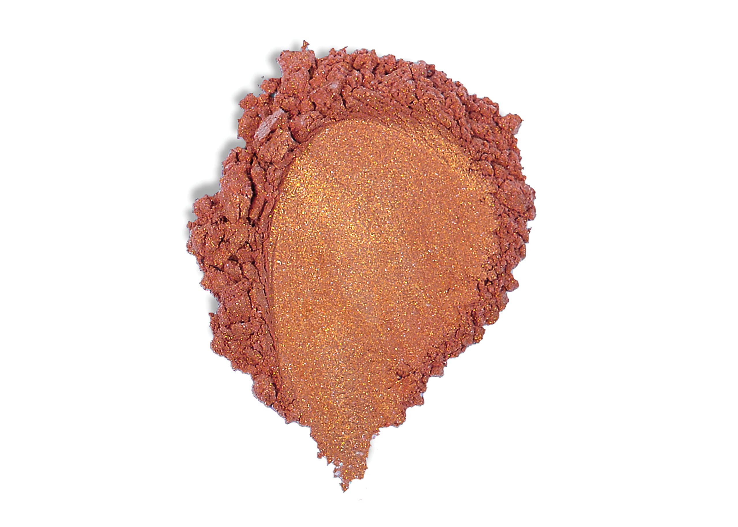 Close-up swatch of The Good Mineral Copper Gold highlighter showing amber-gold shimmer.
