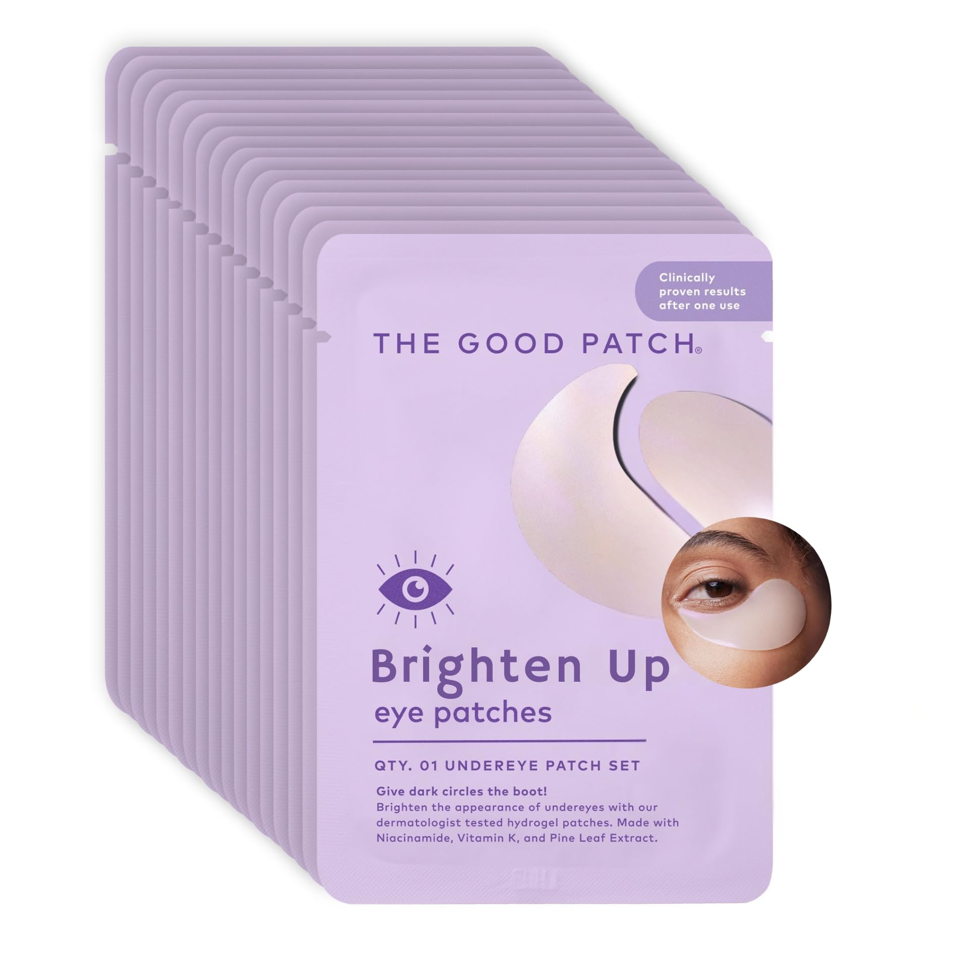The Good Patch Brighten Up under-eye patches pack promotes a brighter under-eye area.