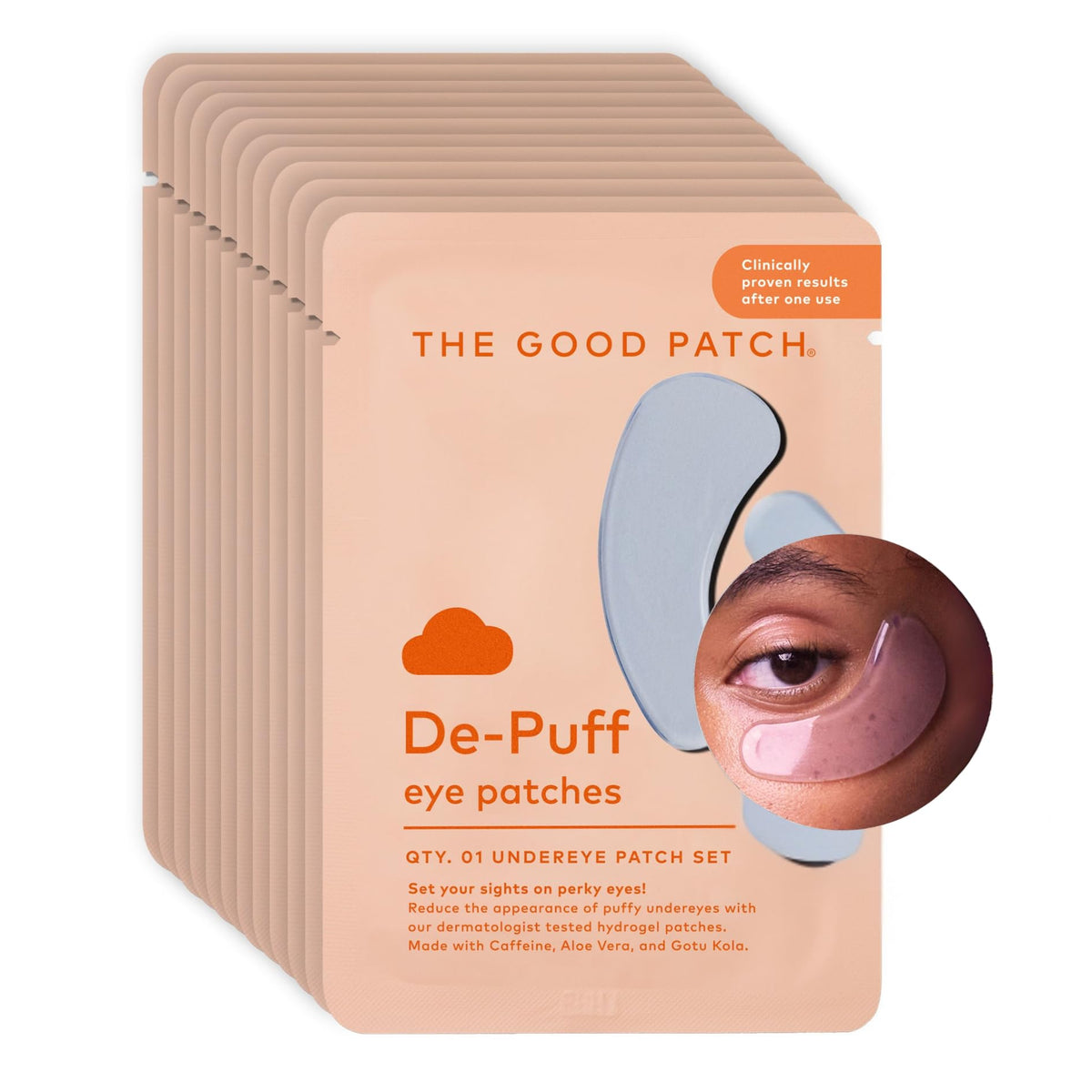 The Good Patch de-puff under-eye patches individually wrapped for on-the-go use.
