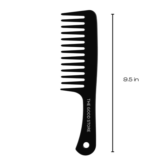 The Good Store Wide Tooth Comb detangling wet or dry hair scene.