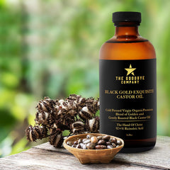 Packaging of The Goodbye Company castor oil highlights premium cold-pressed oil