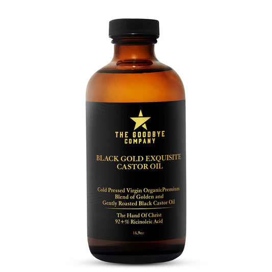 The Goodbye Company Jamaican Black Castor Oil bottle closeup for hair care