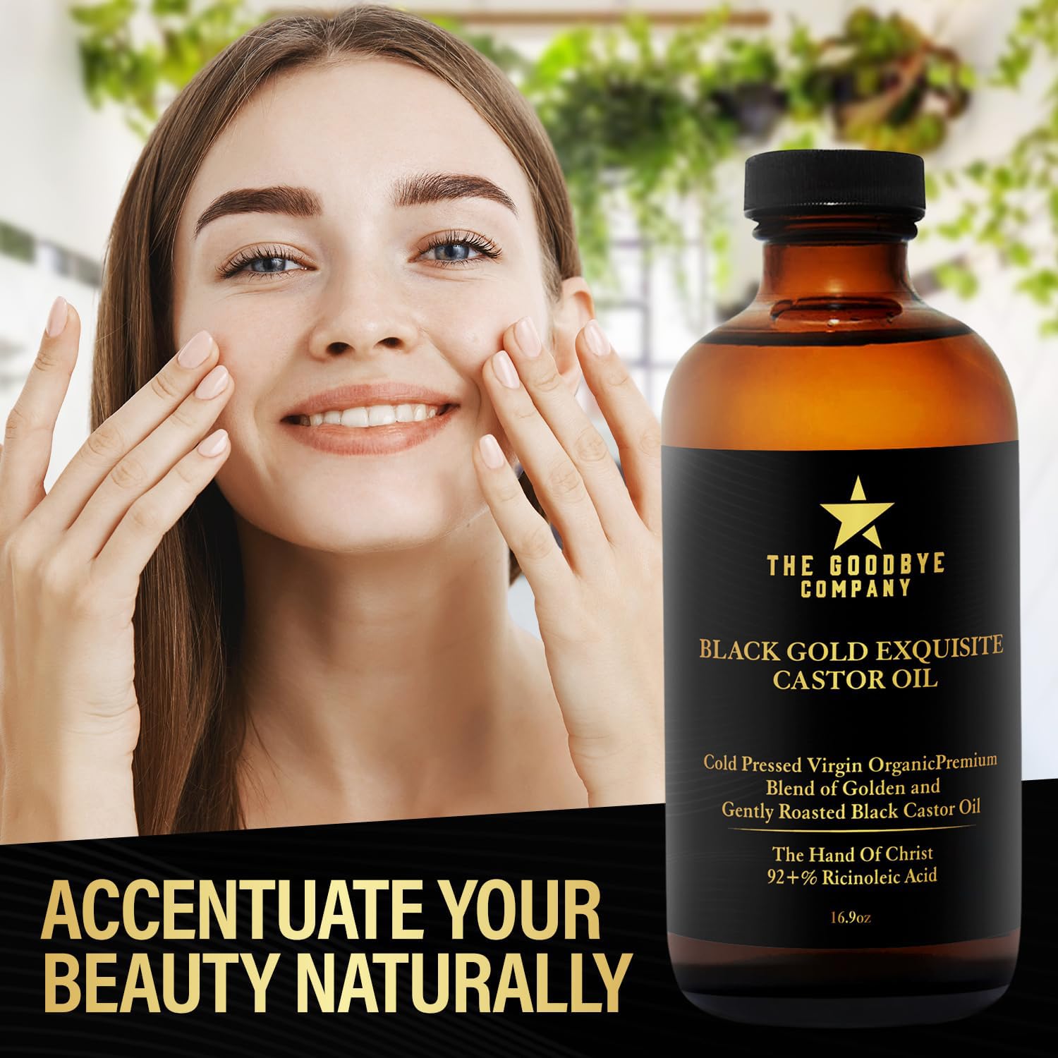 Pouring The Goodbye Company castor oil shows moisturizing texture