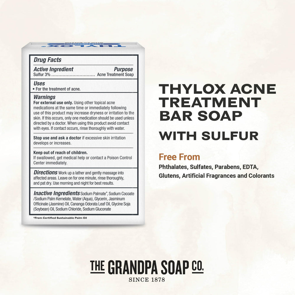 The Grandpa Soap Co Thylox bar closeup highlights smooth texture and pale sulfur tint.