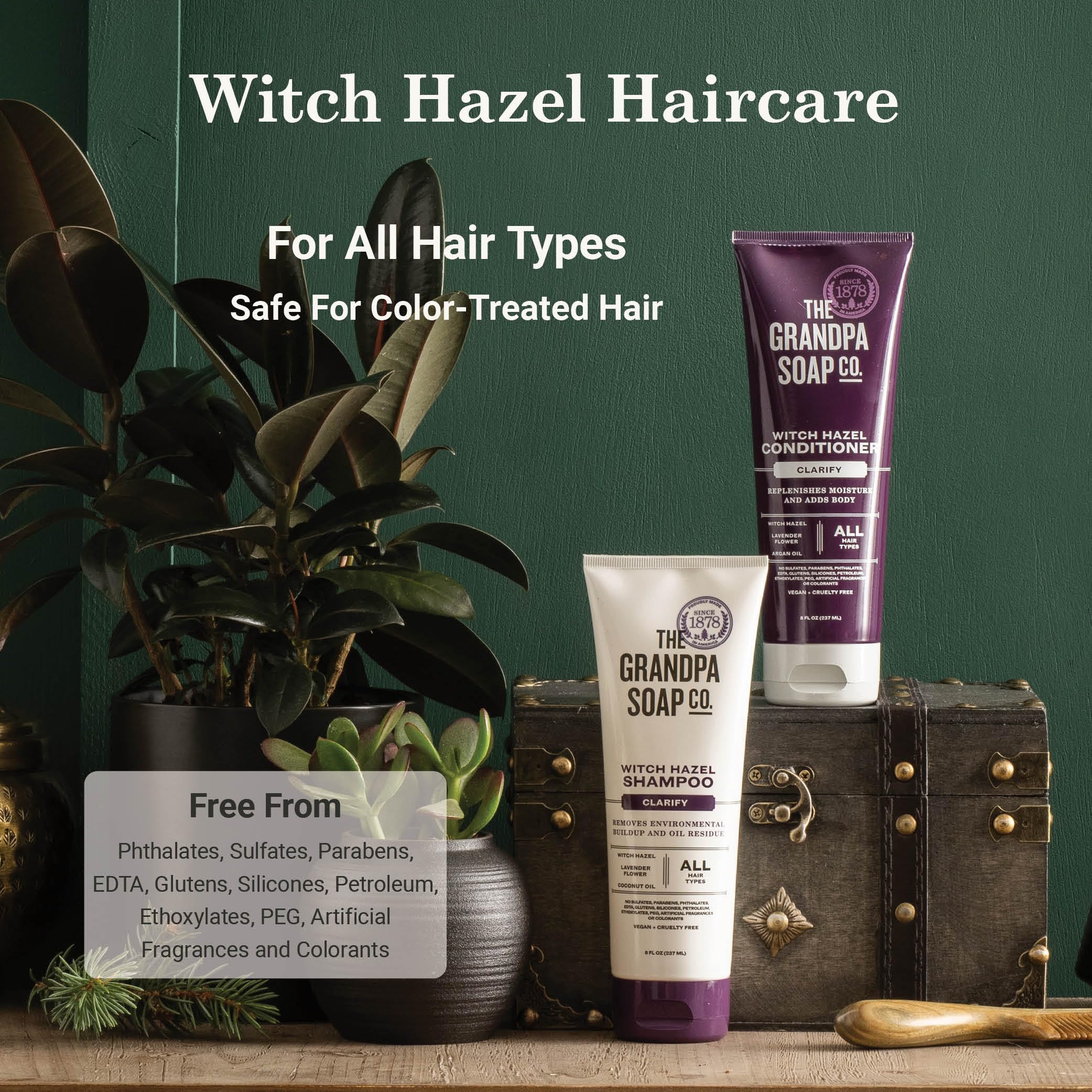 The Grandpa Soap Company witch hazel conditioner argan oil ingredients close-up, natural formula
