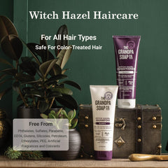 The Grandpa Soap Company witch hazel conditioner argan oil ingredients close-up, natural formula
