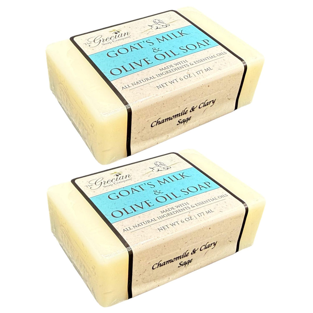 The Grecian Soap Company close-up of goat milk olive oil bar with chamomile and clary sage