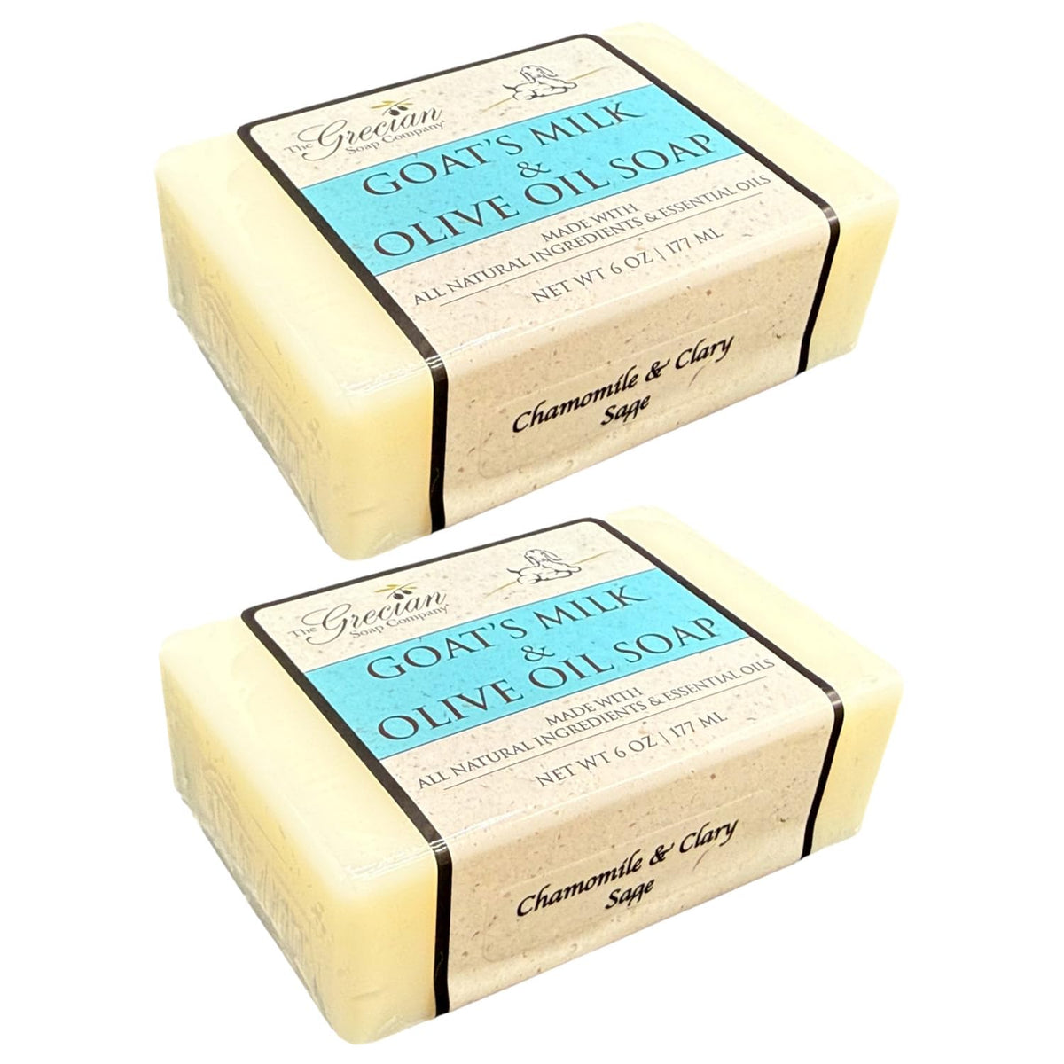 The Grecian Soap Company close-up of goat milk olive oil bar with chamomile and clary sage