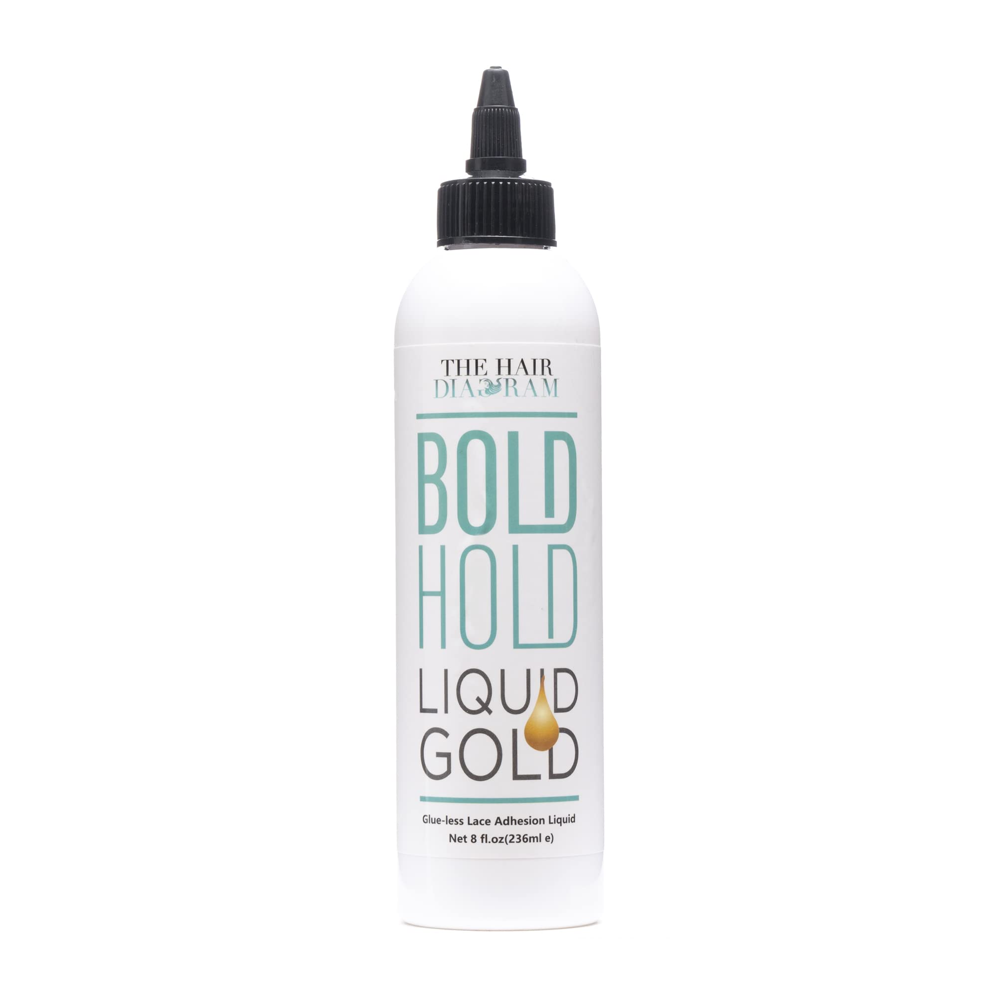 The Hair Diagram Bold Hold Liquid Gold bottle for temporary lace hold.