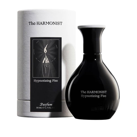 The Harmonist Hypnotizing Fire parfum spray bottle with warm vanilla and rose notes.