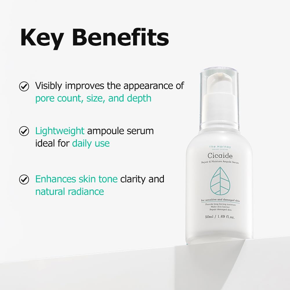 The Harnay Cicaide Ampoule routine shot suggests simple daily application steps