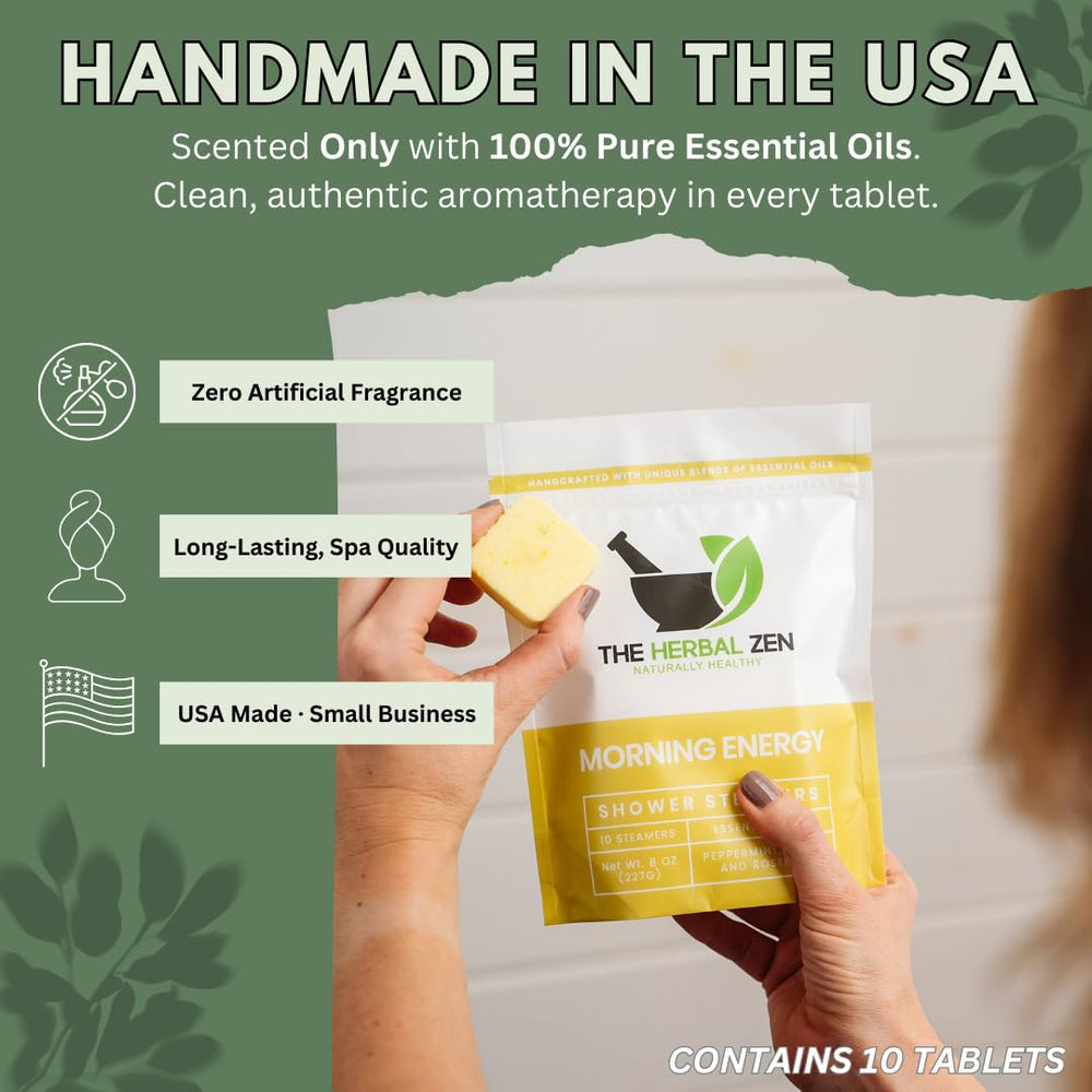The Herbal Zen handmade in USA badge signals artisanal, small-batch quality