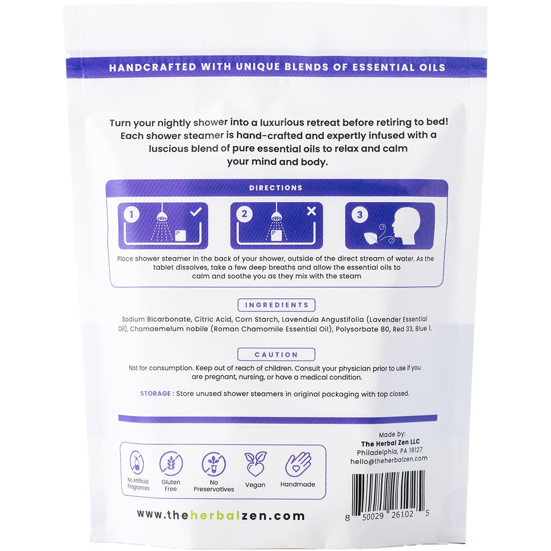 The Herbal Zen Lavender Shower Steamer gift-ready packaging invites thoughtful gifting.