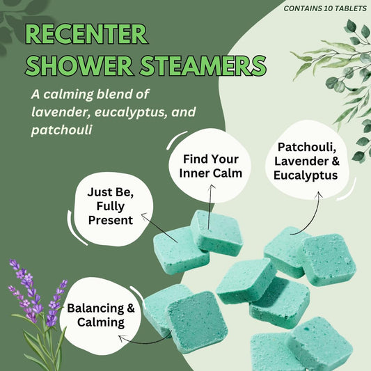 The Herbal Zen Recenter lavender shower steamer close-up highlighting calming scent