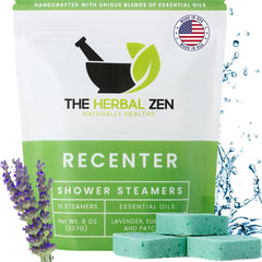 The Herbal Zen Recenter shower steamer packaging, ideal gift presentation