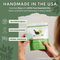 The Herbal Zen Recenter USA-made badge on packaging, handcrafted in small batches