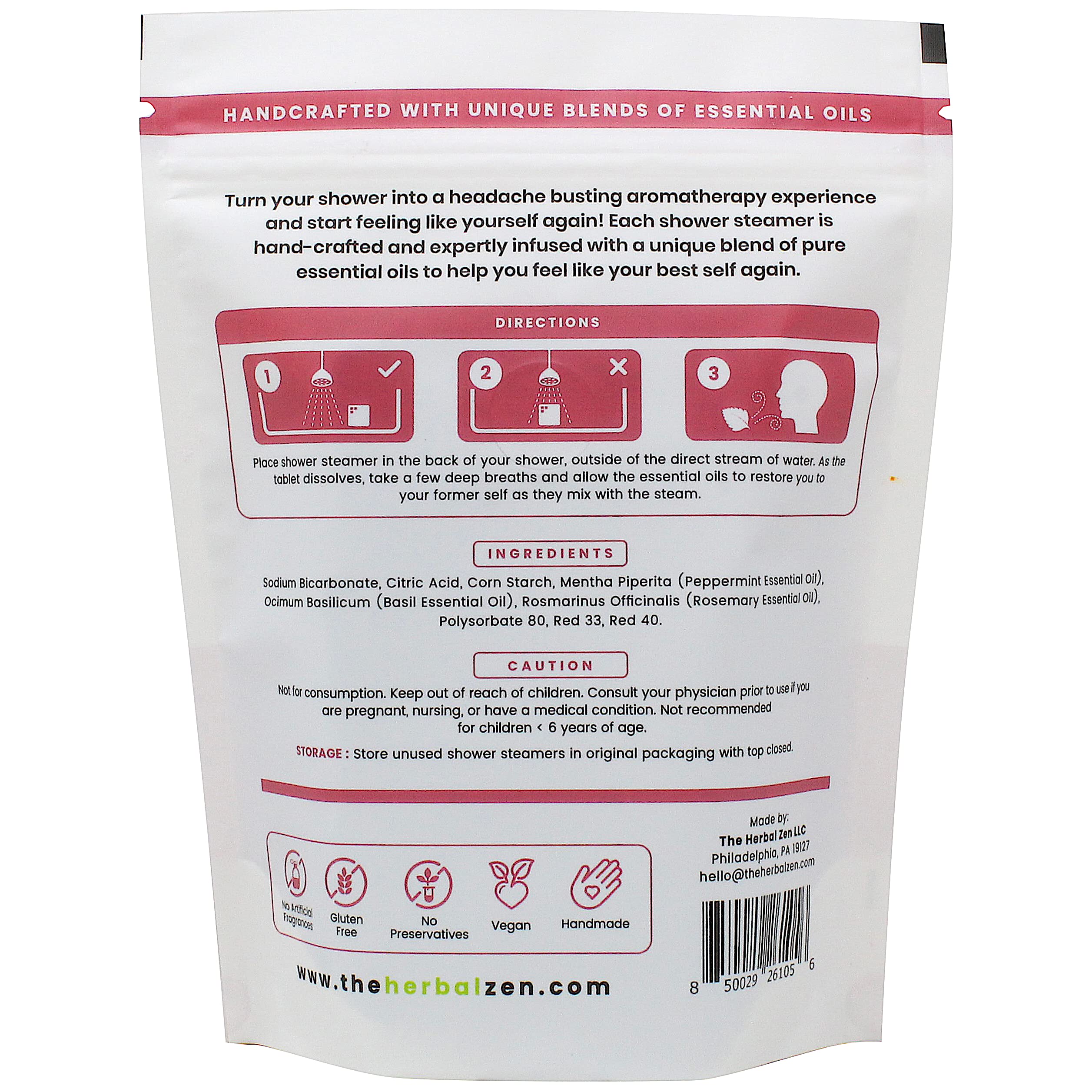 The Herbal Zen shower steamers create a relaxing bathroom ambience.