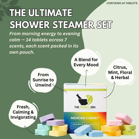 The Herbal Zen shower steamers assorted blends deliver seven unique aromas for daily relaxation.