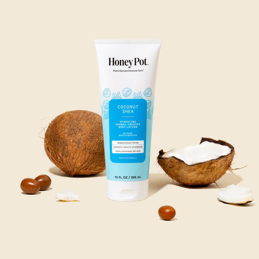 The Honey Pot Coconut Shea Hydrating Lotion pump enables easy, mess-free application.