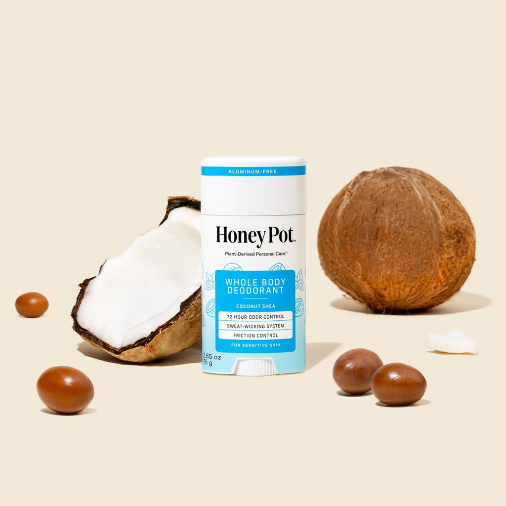 The Honey Pot Coconut Shea Deodorant bottle side view shows packaging and design