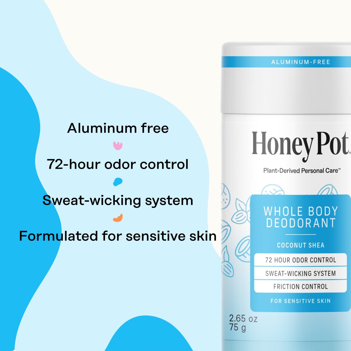 The Honey Pot Coconut Shea deodorant stick dispensing action suggests easy, everyday use