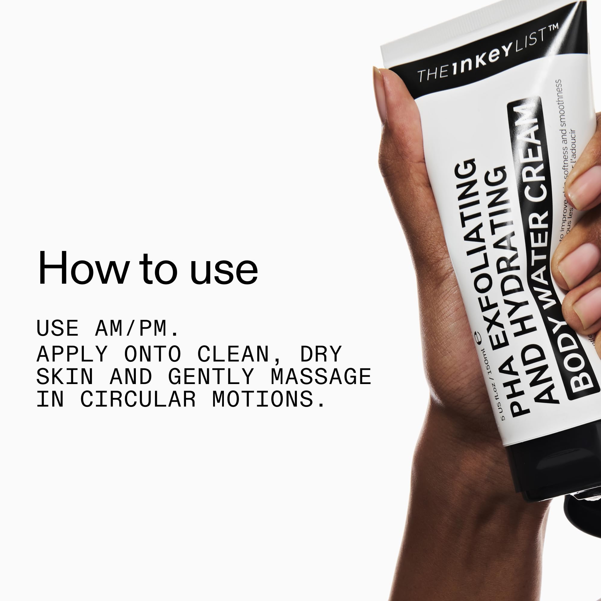 The INKEY List PHA Body Water Cream label graphic highlights 3% PHA and nourishing ingredients.