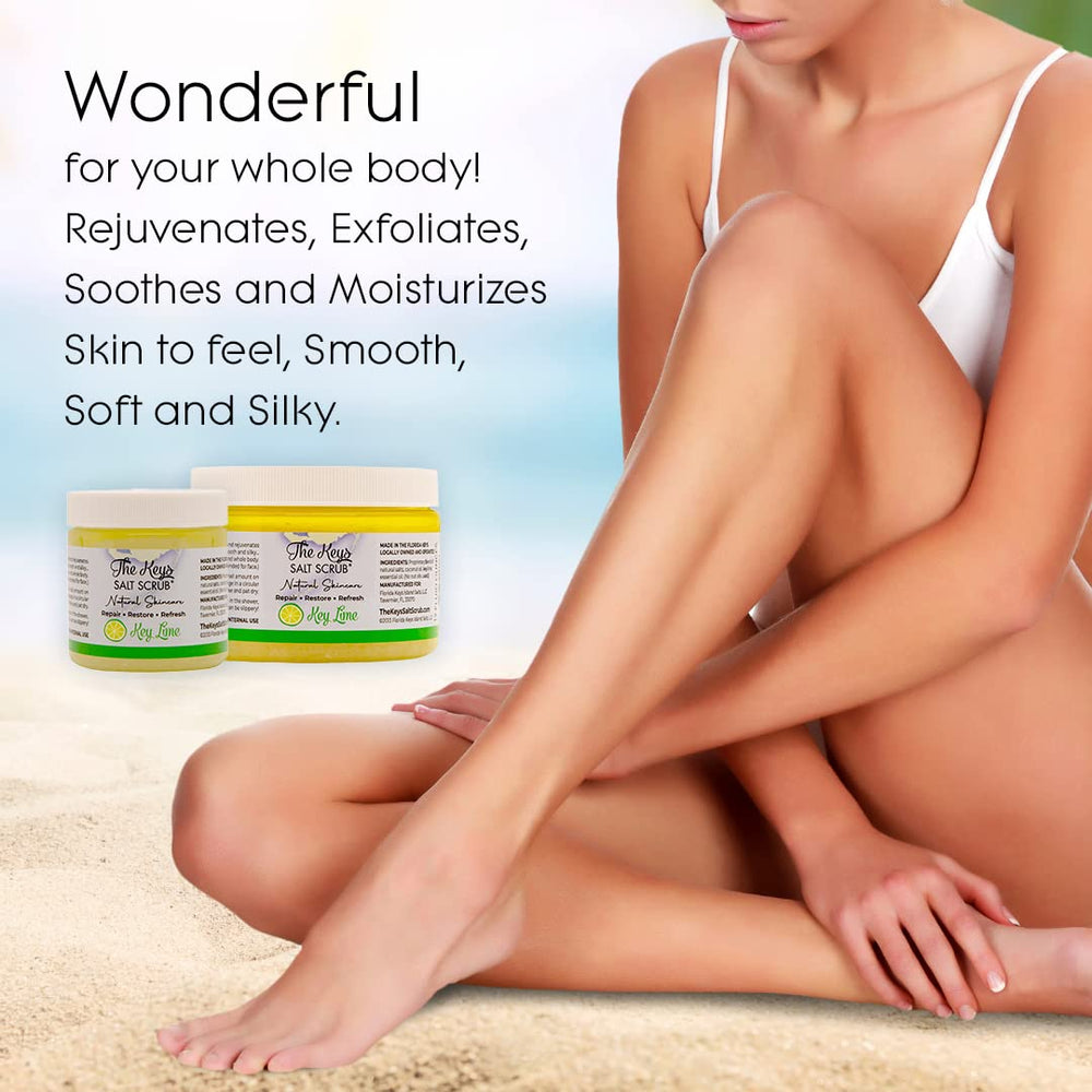 The Keys Salt Scrub Key Lime aroma evokes refreshing citrus spa-like vibes.