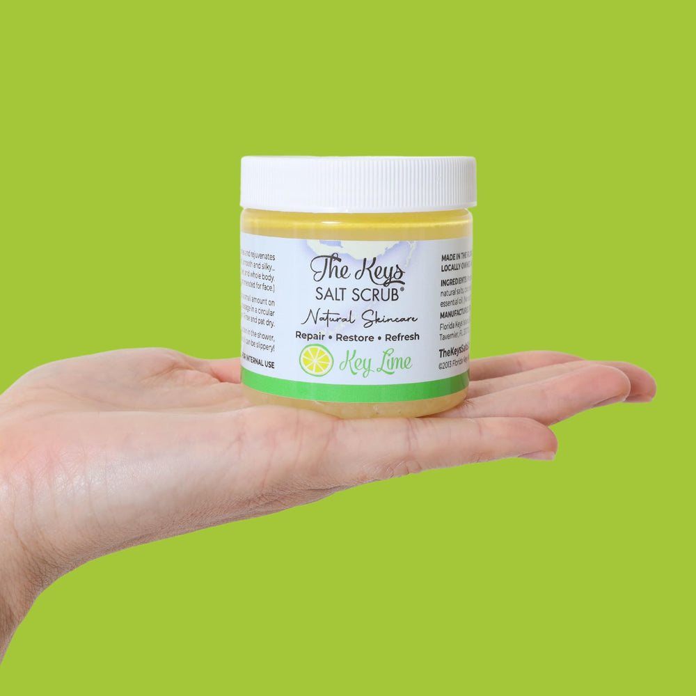 The Keys Salt Scrub Made in USA badge signals quality and local production.