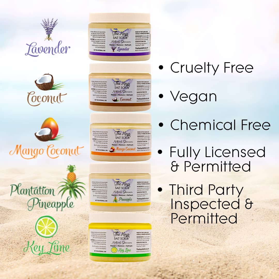 The Keys Salt Scrub with organic oils for soothing aromatherapy.