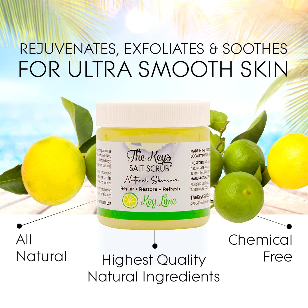 The Keys Salt Scrub sea salt close-up highlights mineral texture for exfoliation.