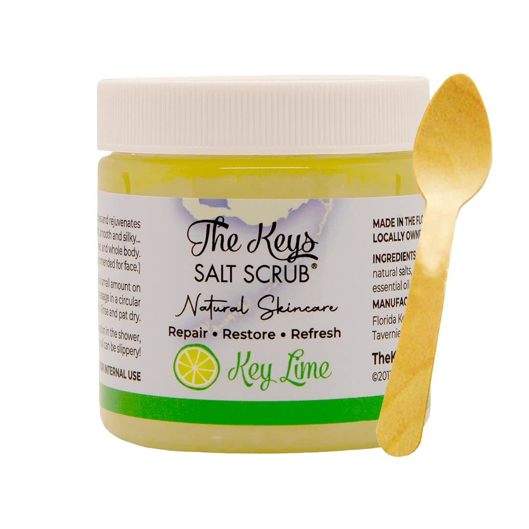 The Keys Salt Scrub wooden spoon in pack for easy scooping