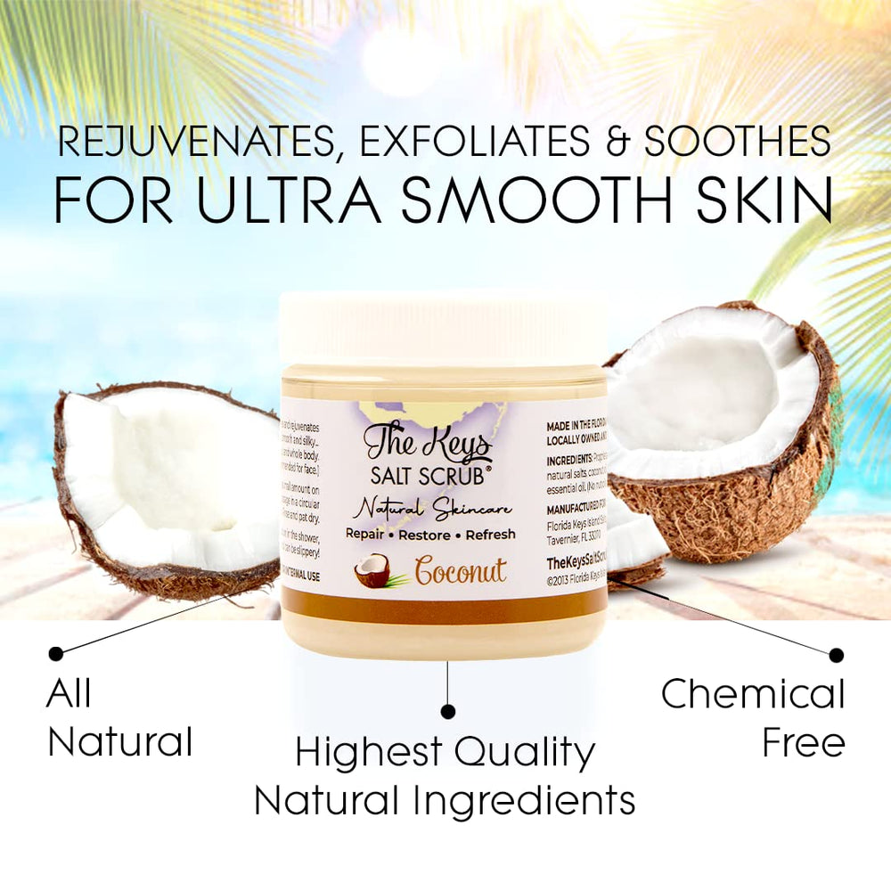 The Keys Salt Scrub wooden spoon in use for easy application.