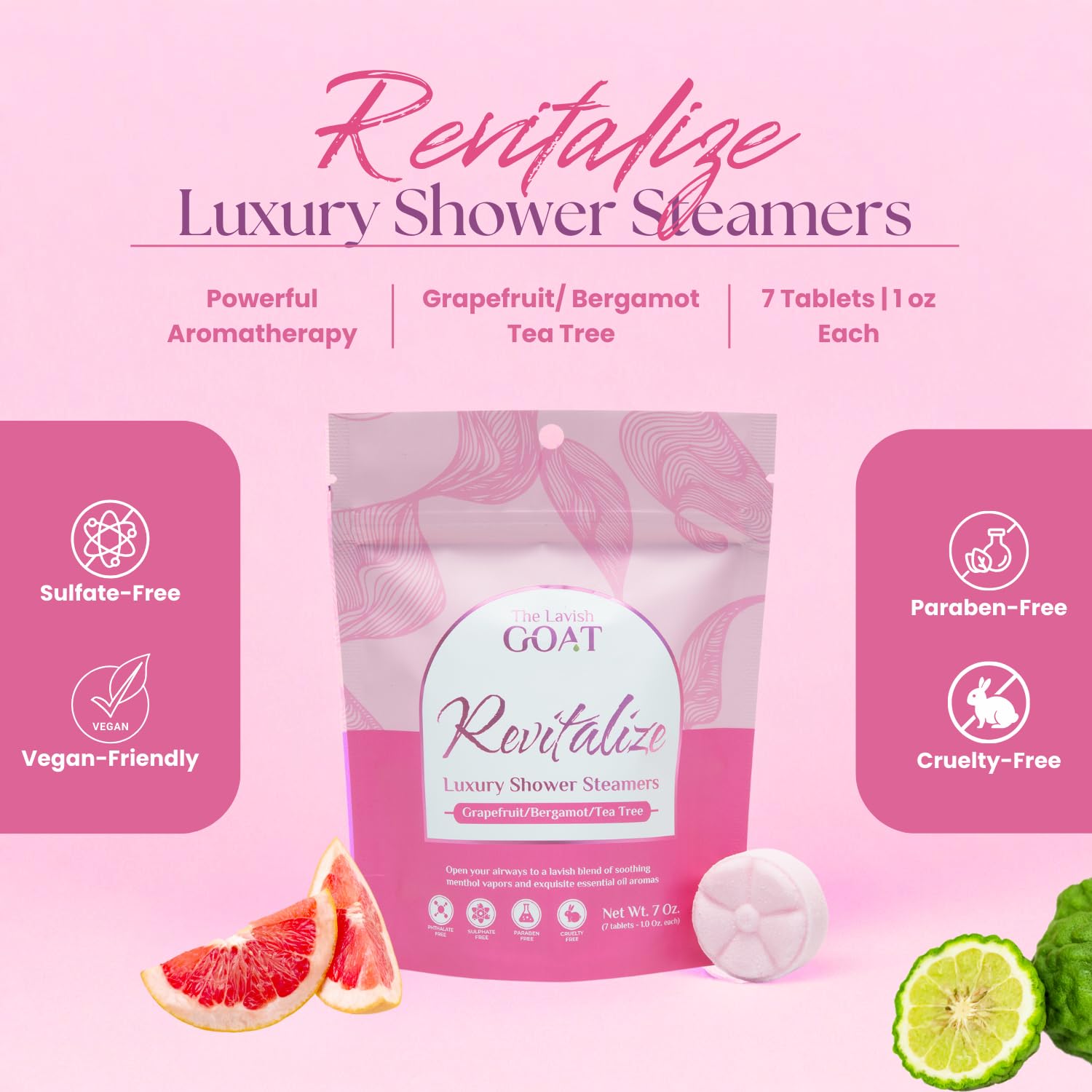 The Lavish Goat Revitalize steamers in pack, ready for your shower routine.