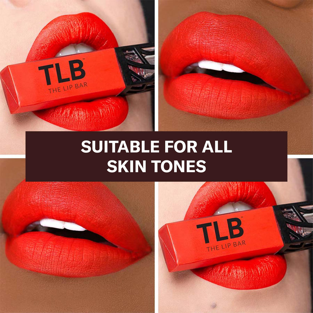 The Lip Bar Boy Trouble liquid matte swatch demonstrates vibrant pigment that stays matte.