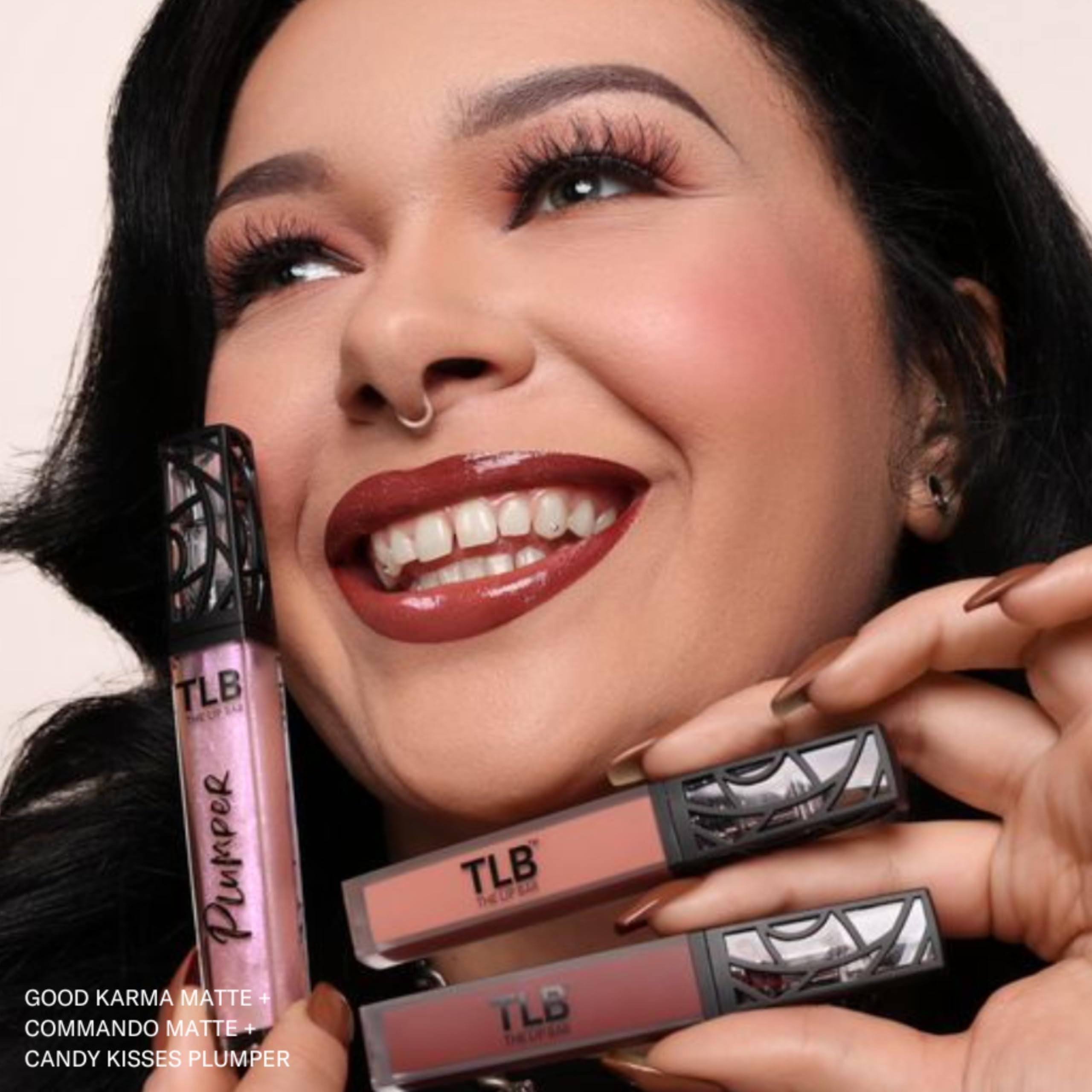 Ombre look using Commando peachy nude liquid matte close-up