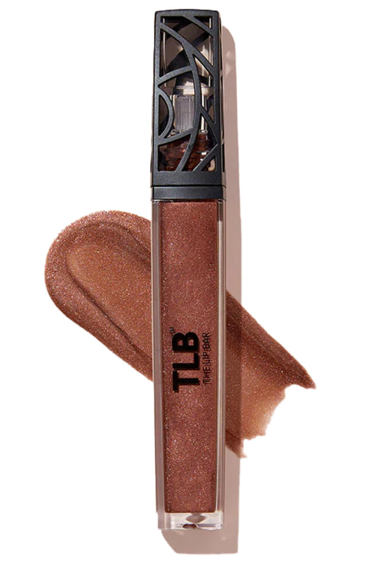 The Lip Bar Extra Brown Shimmer gloss packaging shines with vegan, cruelty-free appeal and high-shine promise.
