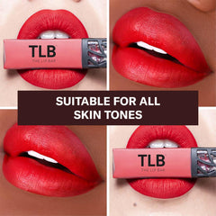 The Lip Bar Hot Mama lipstick glide for silky texture and pigment.