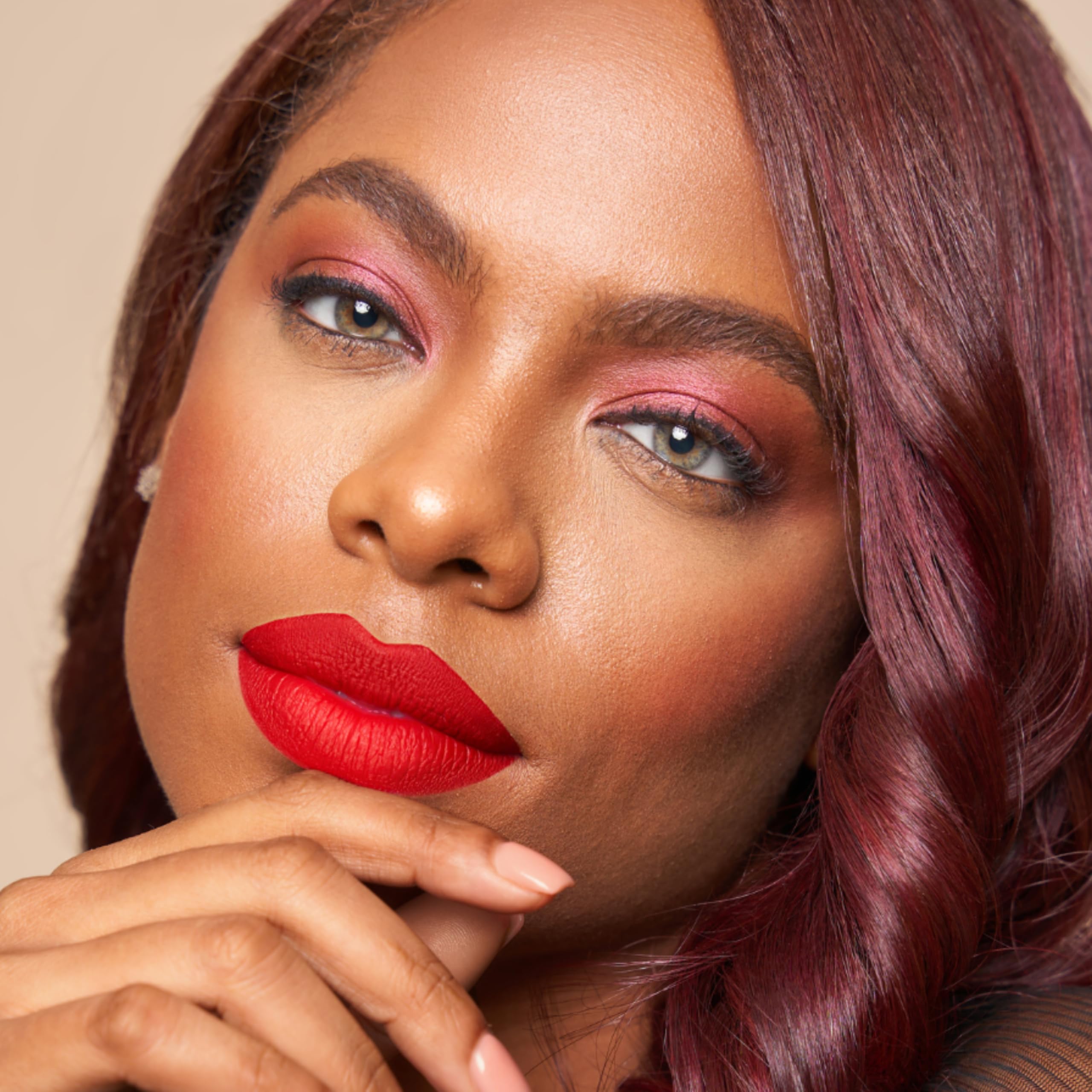 The Lip Bar non-stop liquid matte bundle display shows easy application and bold color