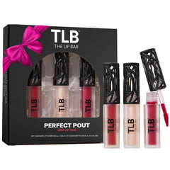 The Lip Bar Perfect Pout mini lip trio gift set packaging, gift-ready presentation.
