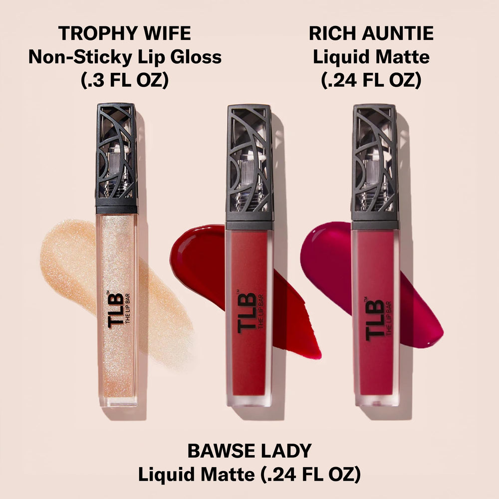 Trophy Wife Champagne Shimmer lip gloss application for high-gloss moisture.