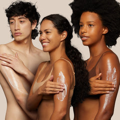 Texture swatch image highlights velvety, fast-absorbing feel after applying.