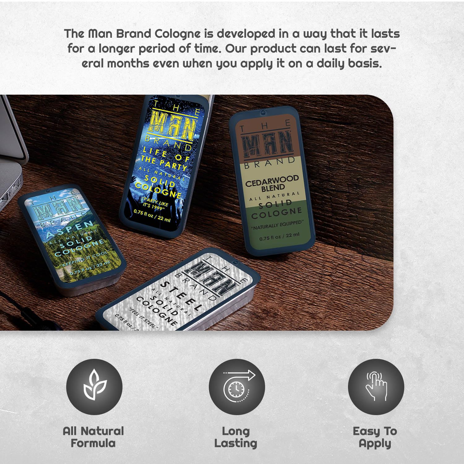 The Man Brand Lumberjack solid cologne tin rugged scent for outdoors