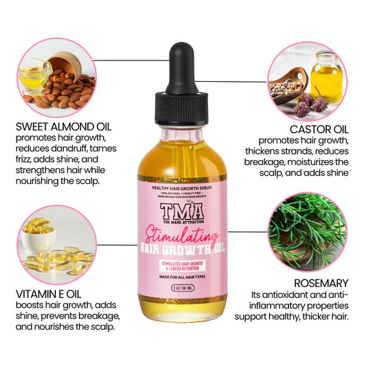 The Mane Attraction oil bottle closeup highlighting a premium formula for moisture and shine.