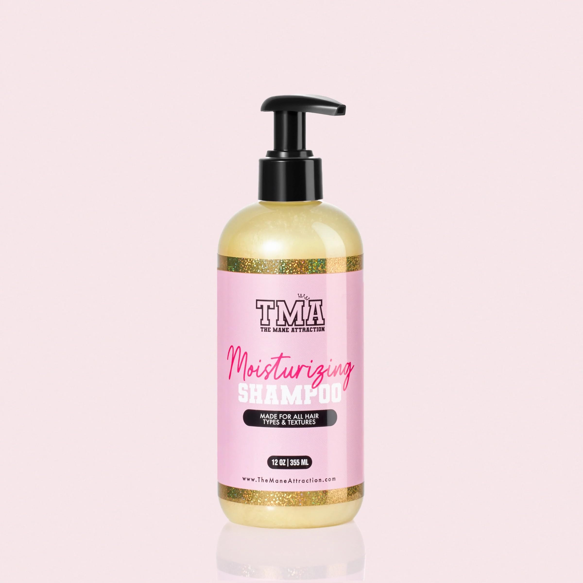 The Mane Attraction 12 oz moisturizing shampoo bottle displayed for long-lasting value.