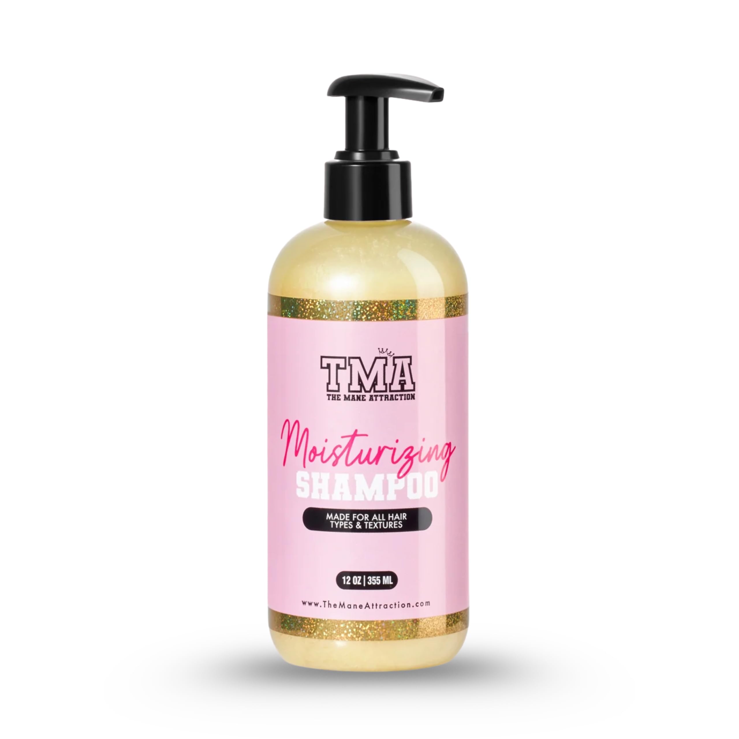 The Mane Attraction moisturizing shampoo bottle shown for gentle daily cleansing.