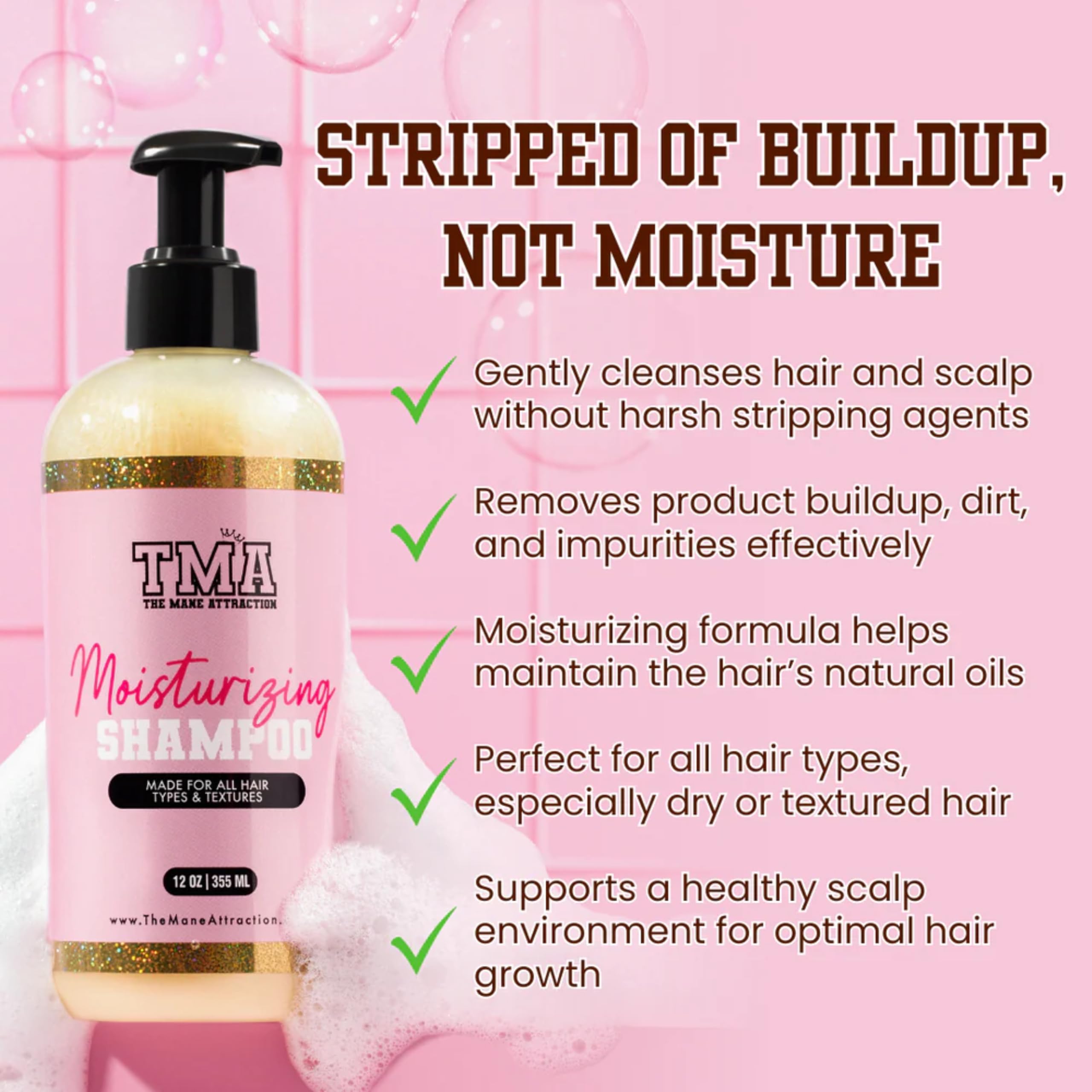 Close-up of creamy lather from The Mane Attraction shampoo for scalp and hair.